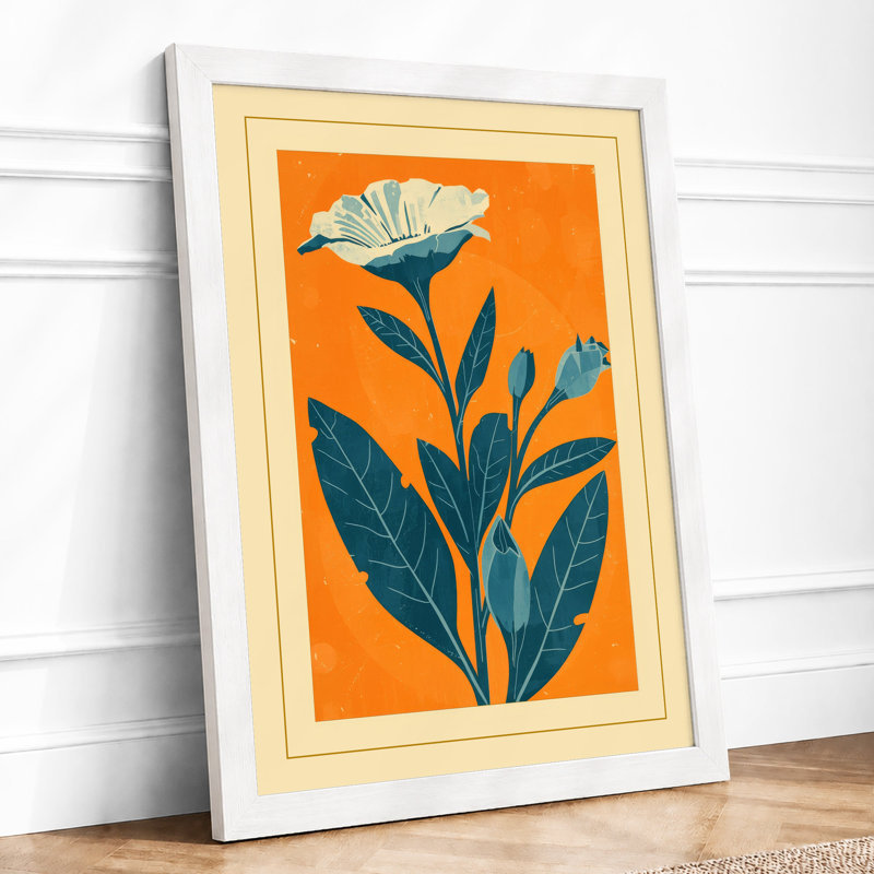 Bloom in Orange Botanical - Framed Print, A2 - 59.4 x 42.0 cm, White