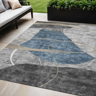 Tapis extérieur lavable abstrait gris et gris anthracite 5 pi x 8 pi