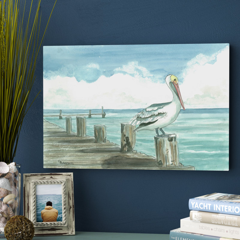 « assis on the dock », reproduction de peinture à l’aquarelle sur toile tendue, H 20 po x l 30 po x P 1,5 po