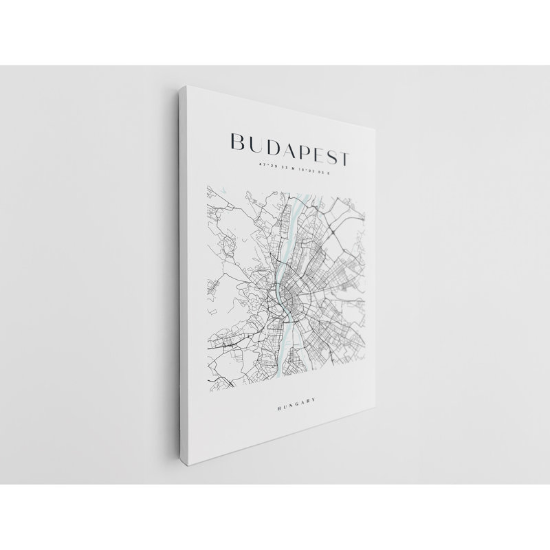 Budapest Map Print Hungary Canvas Print, 60" H x 40" W