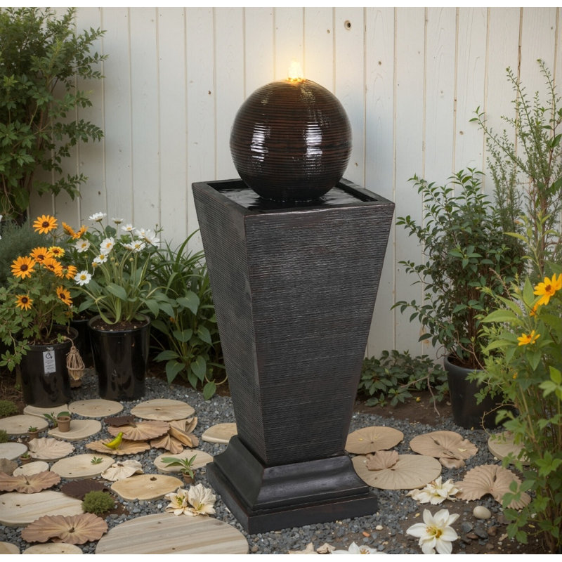 Fontaine d'extérieur en béton à colonne haute avec lumière DEL, élément décoratif rétro Oasis