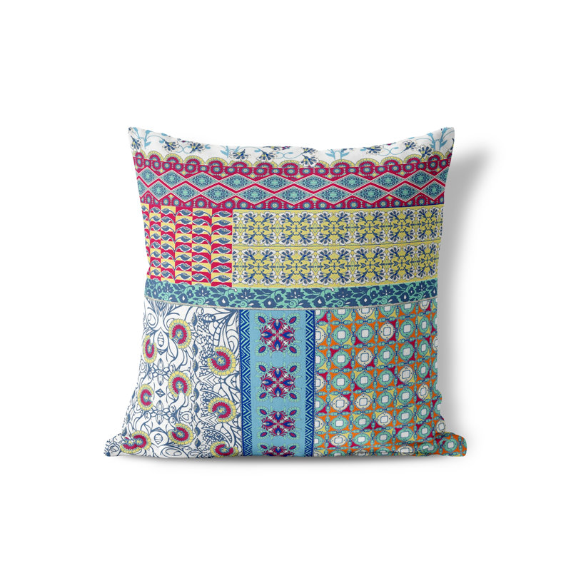 Housse et insert de coussin décoratif en polyester, 20 po x 20 po, Blanc / Rouge / Bleu