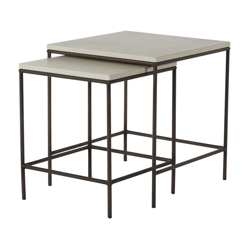 Abby Outdoor Side Table, Slate Gray/Travertine