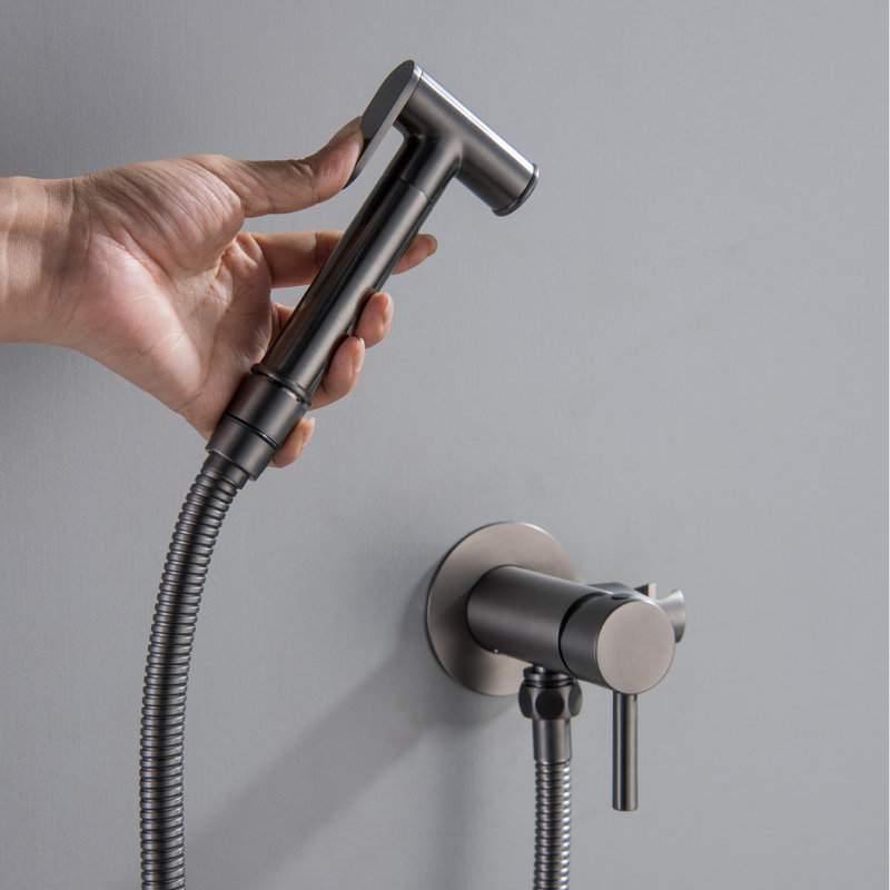 Handheld Bidet Sprayer for Toilet Round Hand Held Bidet with Faucet Bathroom Toilet Bidet Attachment, Brushed Gray