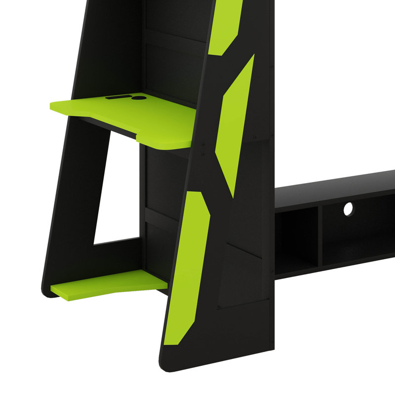 Lit mezzanine simple pour adolescent et adulte, avec bureau, rangement, échelle, barrière de sécurité et éclairage DEL