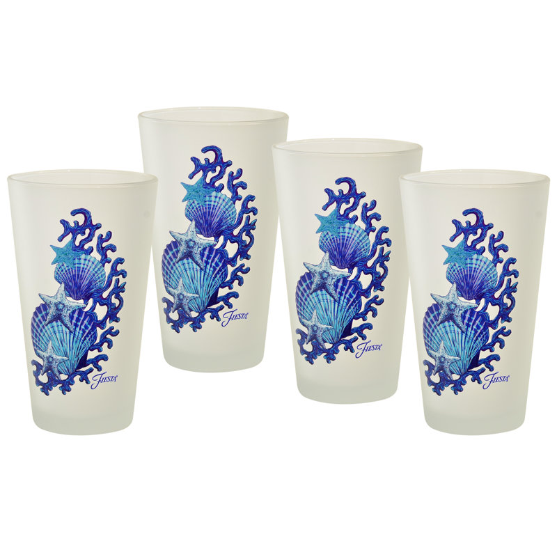 Shells 16 oz. Glass Glassware Set, Gray/Frosted Glass