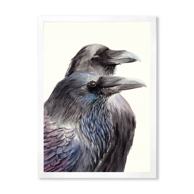 Deux corbeaux noirs avec des plumes noires et bleues - peinture sur toile