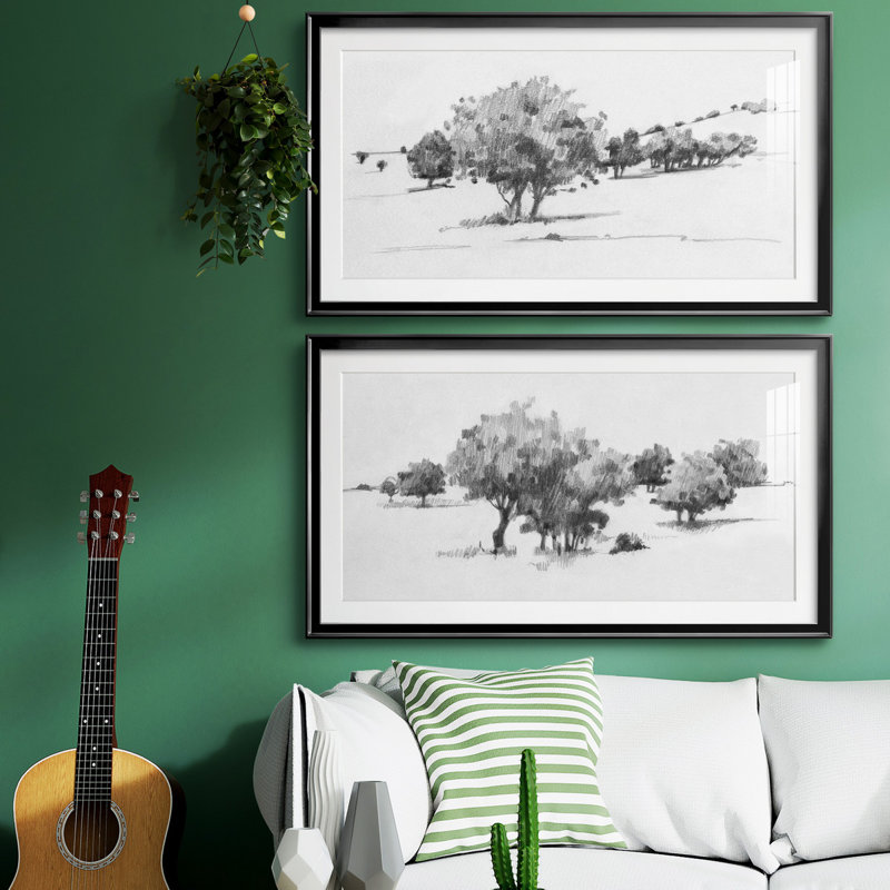 Treeline Sketch I - reproduction encadrée de qualité supérieure - prête à être accrochée, H 22,5 po x l 42,5 po x P 1 po