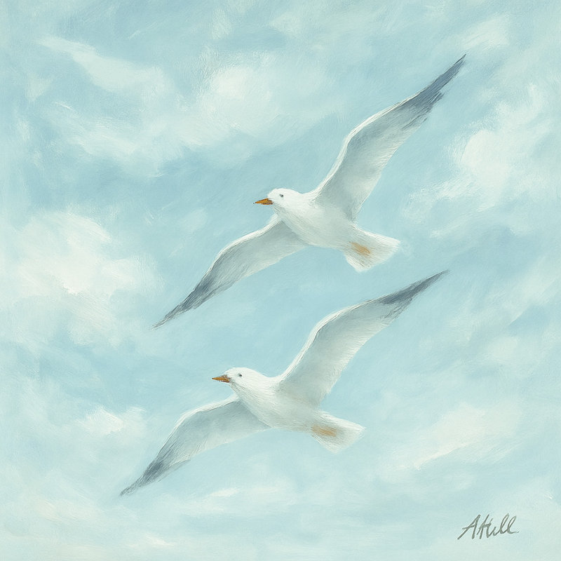 «Soaring Harmony - Coastal Seagulls», art mural, H 20 po x l 20 po