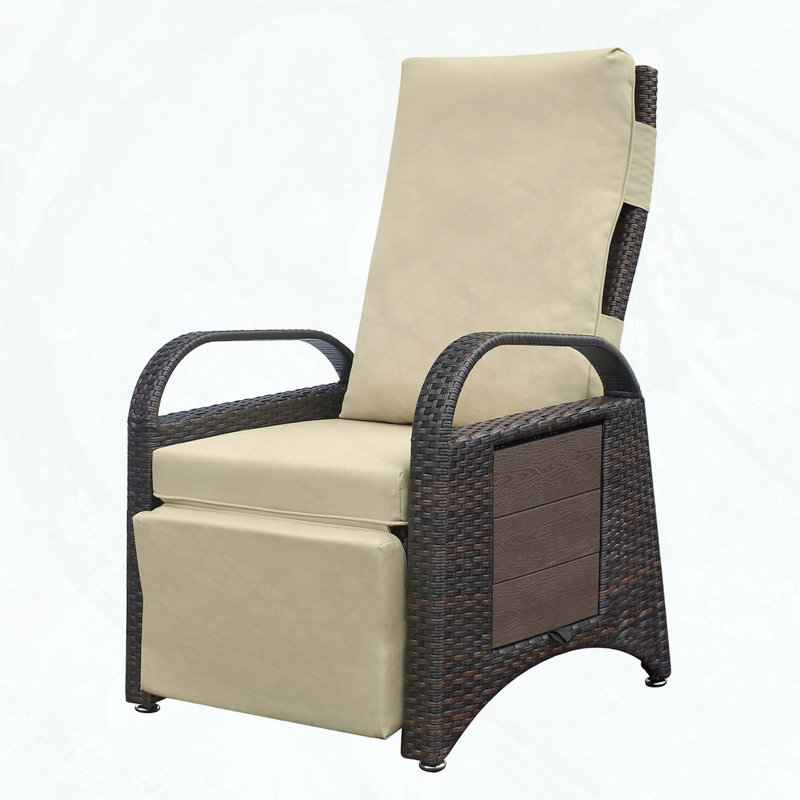 Adjustable PE Wicker Recliner Chair with Built-In Table