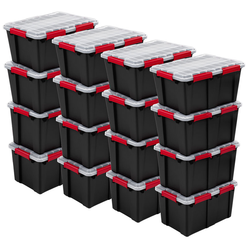 Sterilite 13.5 Gal Gasket Box Stackable Storage Container w/ Lid, Black, 16 Pack