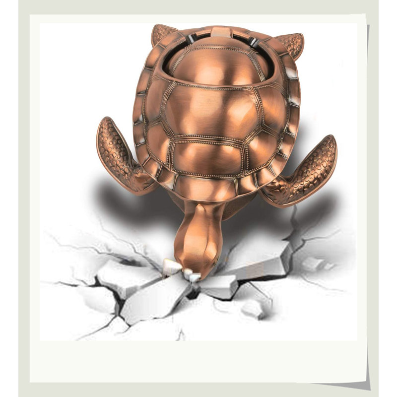 Cendrier en alliage de zinc rétro en forme de tortue, semi-fermé, coupe-vent, anti-odeur, 3 fentes à cigares, cadeau de décoration polyvalent