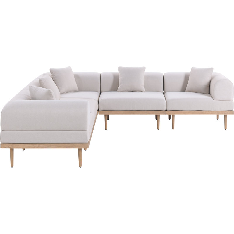 Madeleine 106.5" Resilient Water Resistant Olefin Fabric Upholstered 5Pc. Outdoor Patio Modular Sectional, Beige