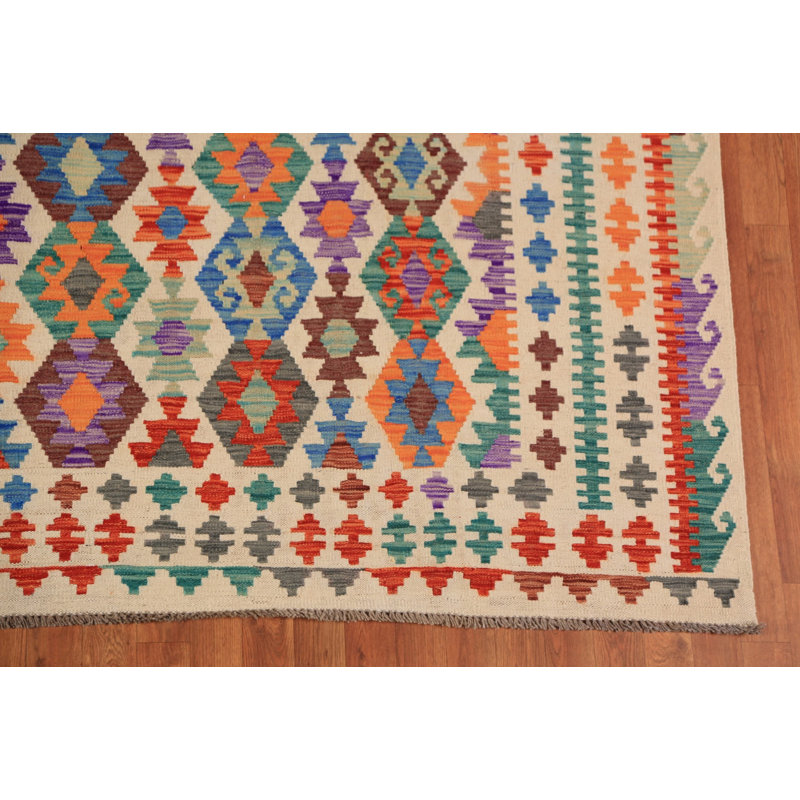 Tapis oriental en laine tissé à plat 9 x 12