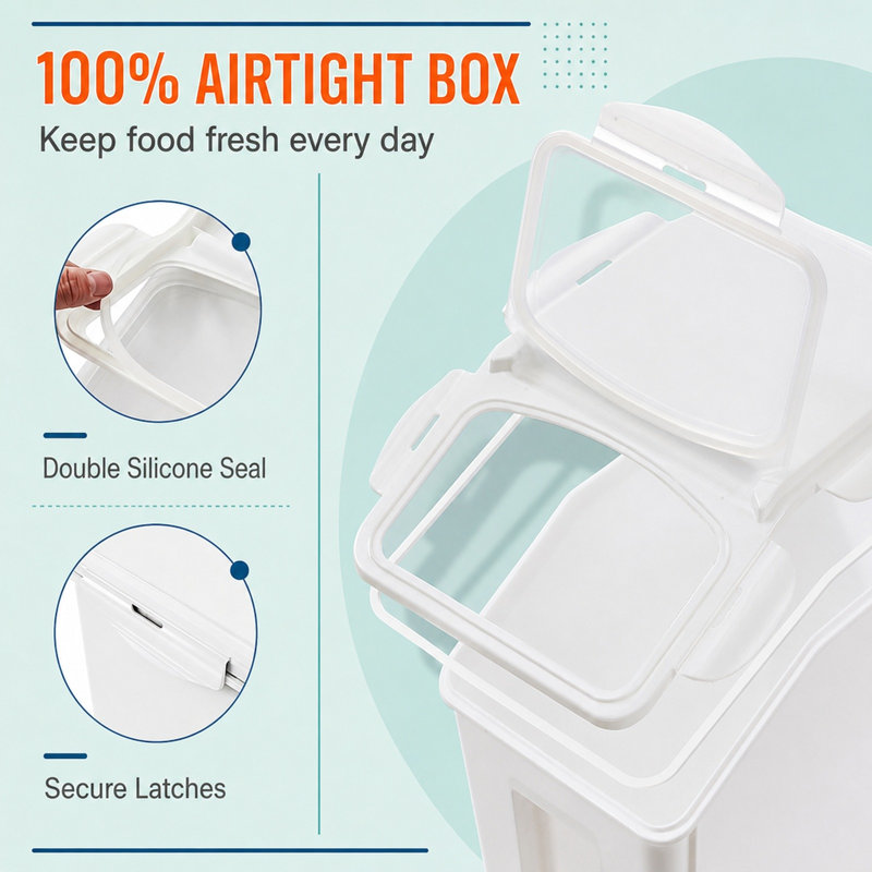 Ensemble de 2 boîtes de rangement pour ingrédients, distributeur hermétique de 15 litres avec 6 couvercles à verrouillage latéral, joints en silicone, verre doseur et roulettes, rouge