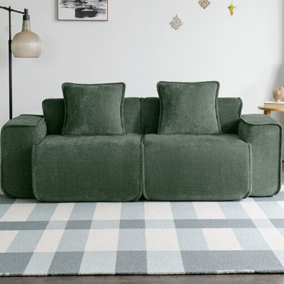 Streamlined Design Deep Seat Modular 2-Seater Boneless Loveseat with French Edge Piping, No Assembly Required Velvet Sofa with Throw Pillows for Modern Living Spaces
