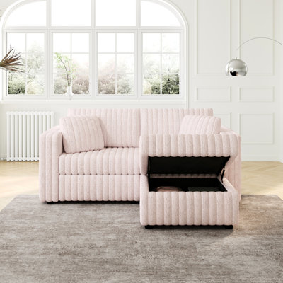 Modulaire 2 en rose. Élévateur hydraulique et coussins amovibles. Doux et élégant. Home Living Rose avec élévateur de rangement. Sièges confortables. Structure en métal. Convient à une chambre à coucher