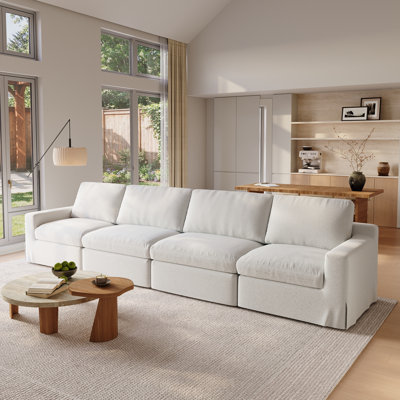 4 Piece Upholstered Slipcovered Linen Sectional Sofa