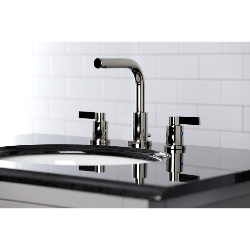 Kingston Brass NuvoFusion Two-Handle 3-Hole Deck Mount Widespread Bathroom Faucet with Brass Pop-Up Drain, Polished Nickel