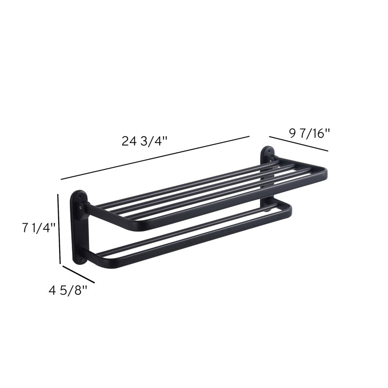 Tablette décorative en métal avec barre à serviettes Oriana, Noir mat