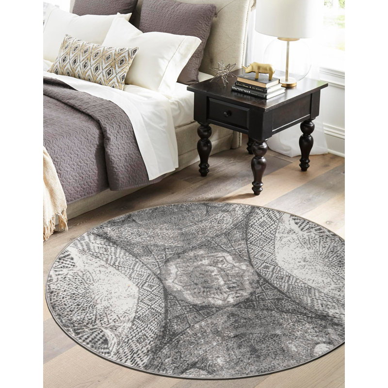 Tapis gris foncé Affleck, Rond 5 pi 1 po