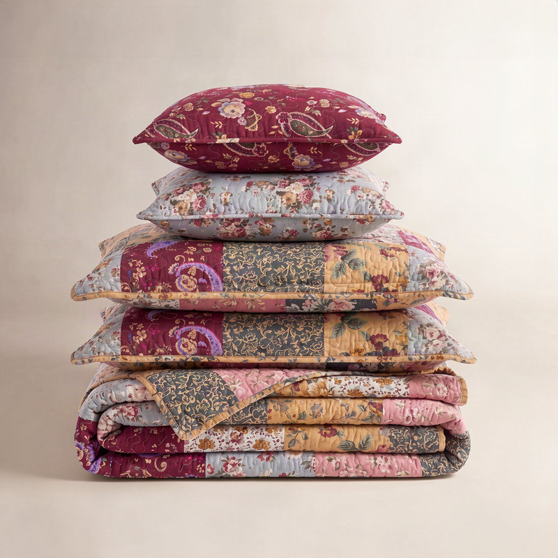 Greenland Home Fasihons Multicolor 5-Piece Queen Size Bonus Set, 90x90 Inch, Full/Queen Quilt + 2 Shams + 2 Throw Pillows