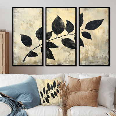 Black Leaves Shadow Silhouette V - Leaves Wall Art - Set Of 3