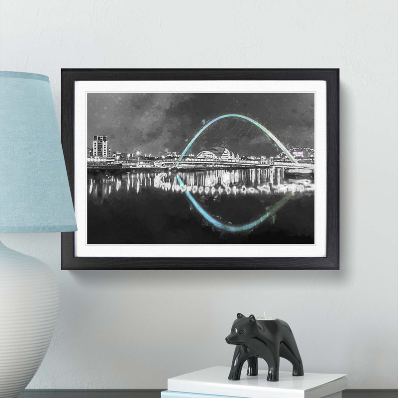 Gateshead Millennium Bridge in Abstract - Picture Frame Graphic Art Print, 48cm H x 65cm W x 2cm D, Black Framed