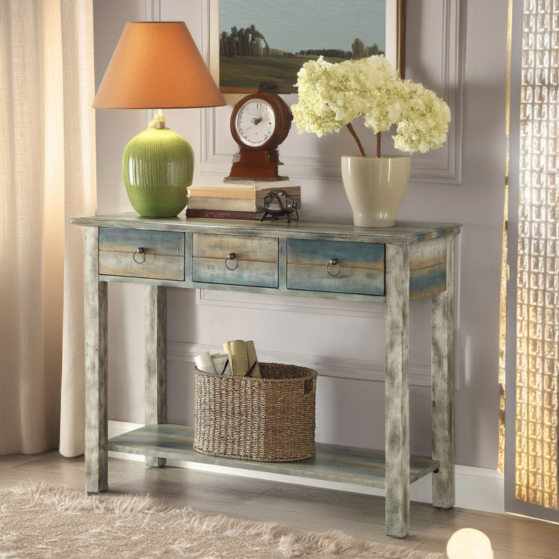Oresta 3 tiroirs gris antique et bleu sarcelle