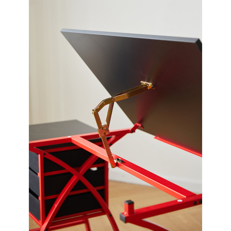 Table à dessin avec tabouret, Rouge