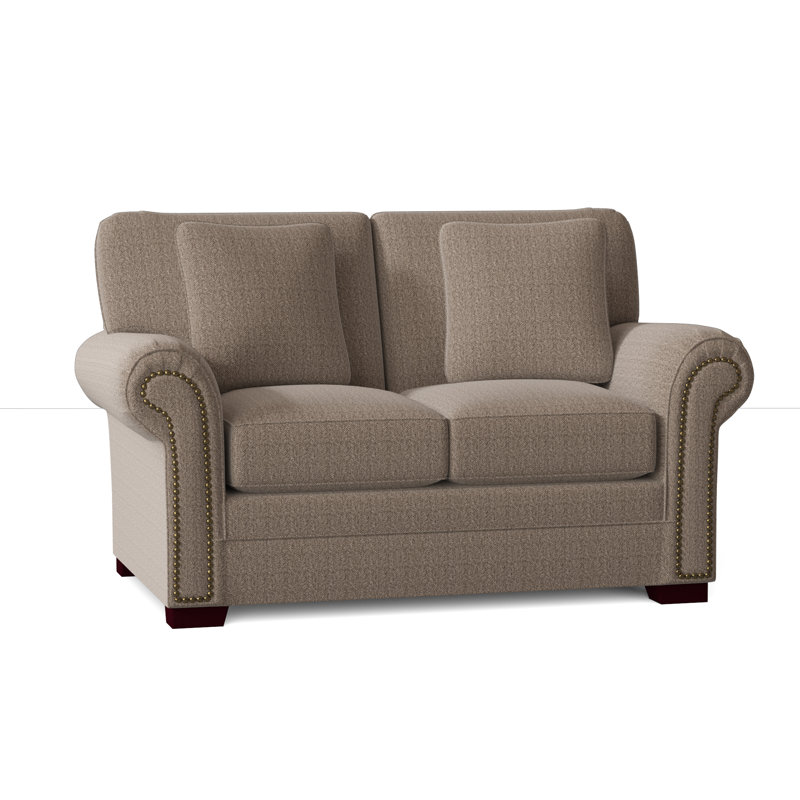 Causeuse à accoudoirs roulés de 63 po avec coussins réversibles Adrena, Laiton clair, Chenille performance taupe Beantown 41