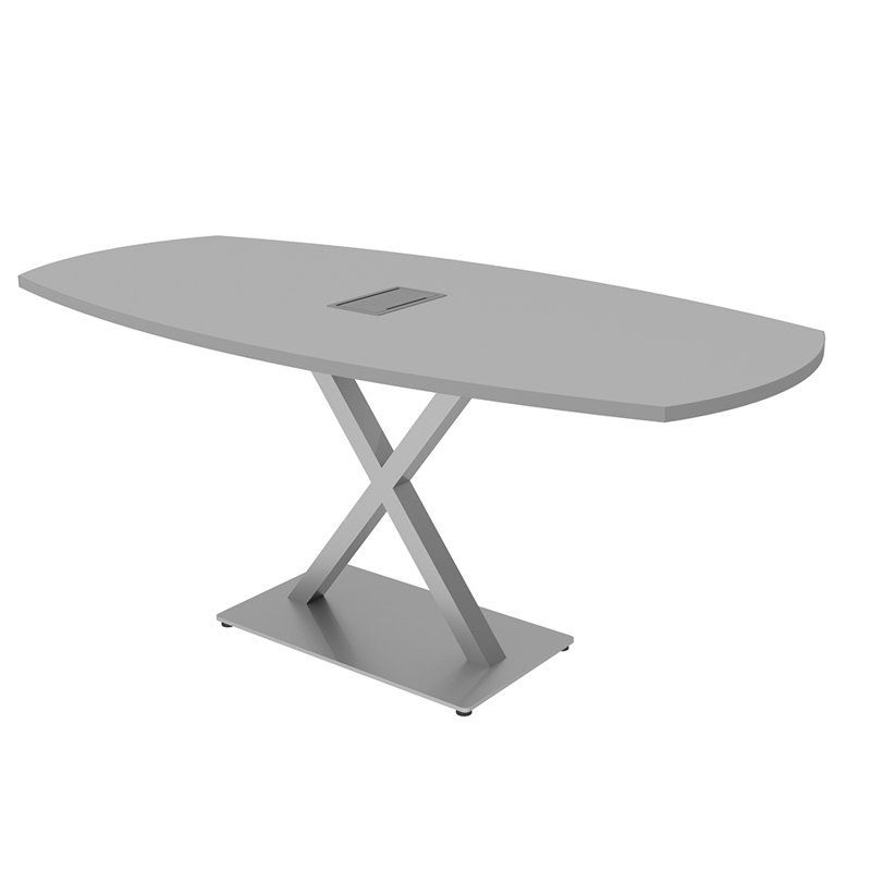 Table de conférence Pavert Arc Boat avec base en X en métal | Unité électrique, H 30 po x l 72 po x P 36 po, Brouillard gris