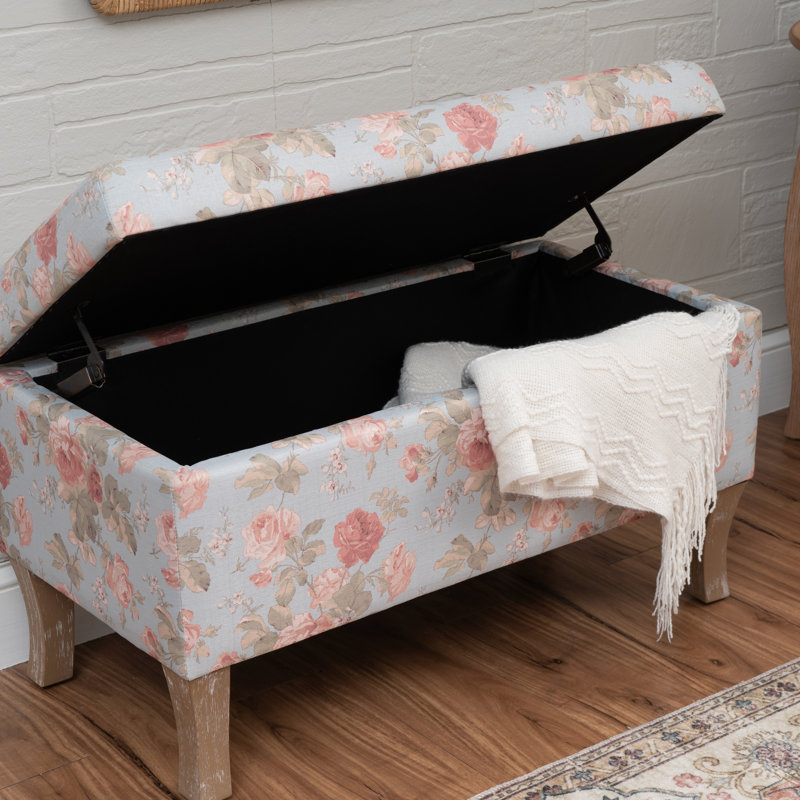 Pierro Upholstered Hinged Lid  Storage Ottoman, Blue Floral