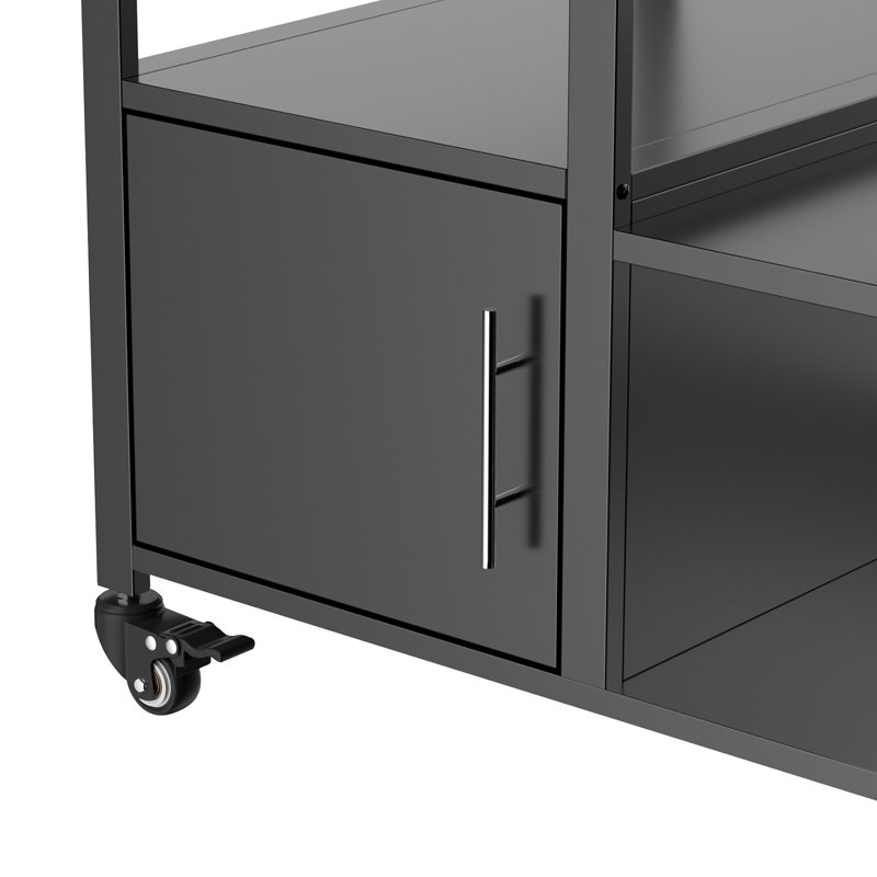 Outdoor Grill Table Compatible With Big Egg Large Grills And Jr, Metal Cart Storage Box, Load - Bearing, 6 Brakes, Spice Rack, Paper Towel Holder, 4 Hooks For Grilling Tools, Easy To Assemble, Black