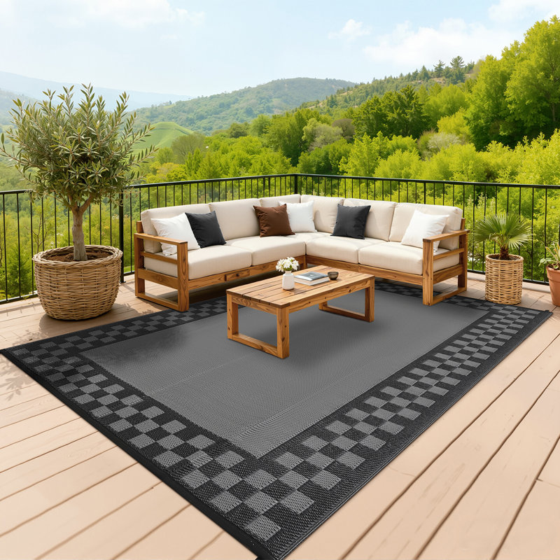 Rectangle 549 cm x 274 cm Geometric Outdoor Washable Area Rug, Grey