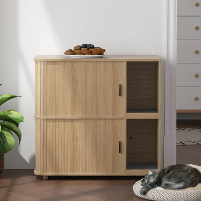 Double Cat Litter Box Enclosure,Cat Litter Box Furniture,Hidden Litter Box Furniture With Sliding Door,Modern Indoor Pet House,Side End Table For Living Room