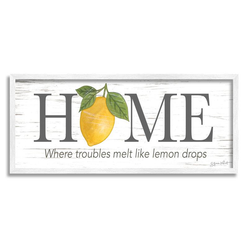 «Where Trouble Melt Lemon Drops Sign» par Annie Lapoint - cadre flottant, impression sur bois, H 13 po x l 30 po x P 1,5 po