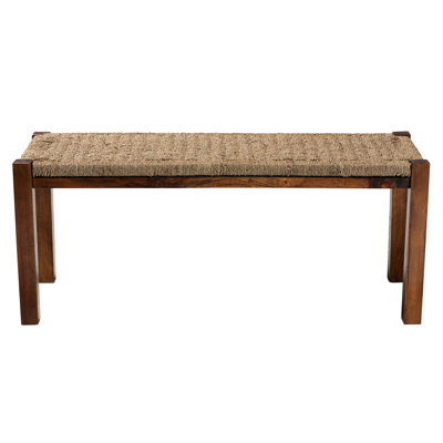 Banc d'appoint de style Mid-Century avec siège en algue tissée rectangulaire, pieds droits et structure minimaliste, fabriqué en bois, brun, 18,02 po de hauteur, 42,6 po de largeur, 16,26 po de profondeur, 16,38 lb