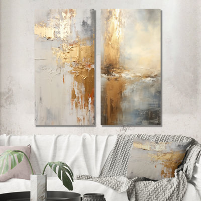 Modern Coastal Beige And Gold River - Coastal Ocean Metal Prints Set Of 2