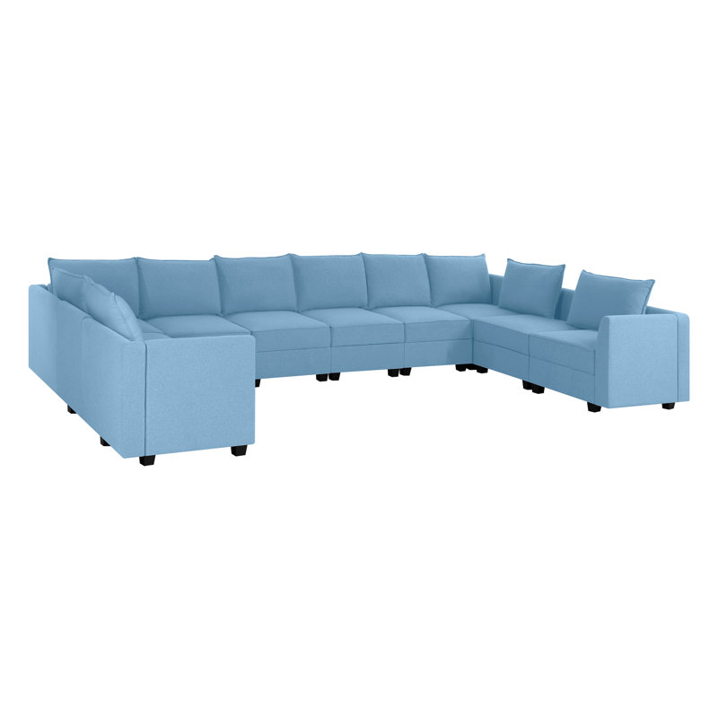 Canapé modulaire en U modulaire convertible 10 places Bremen Convertible, Bleu crème