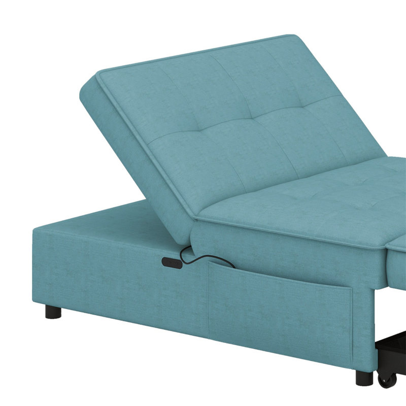 4-In-1 Sofa Bed, Chair Bed, Multi-Function Folding Ottoman Bed With Storage Pocket And USB Port, Teal