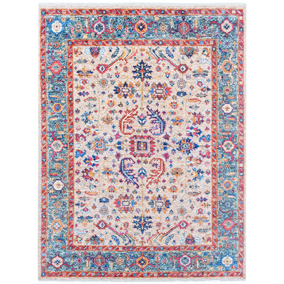 Wool Oriental Area Rug in Blue/Pink