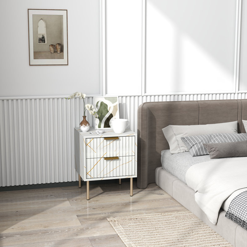 40cm W Engineered Wood Bedside Table, White