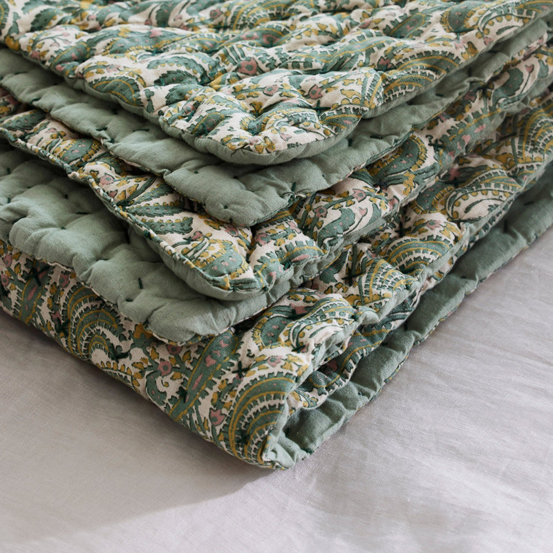 Cotton Blend No Pattern Bedspread, W170 x L260cm, Green