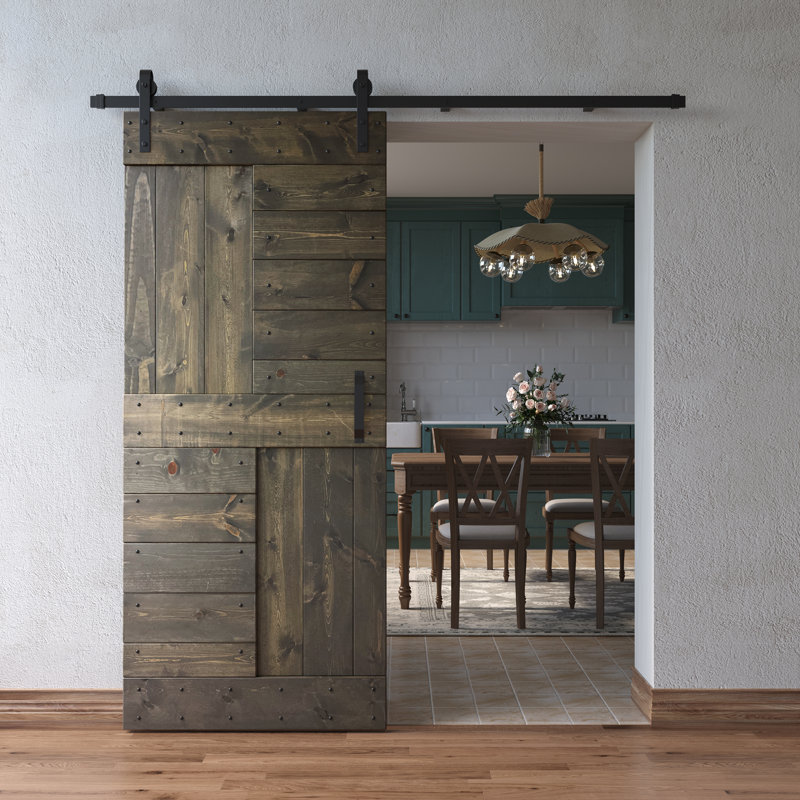 Porte de grange en bois lambrissé sans trousse de quincaillerie d’installation, Gris carbone, 36 po x 84 po