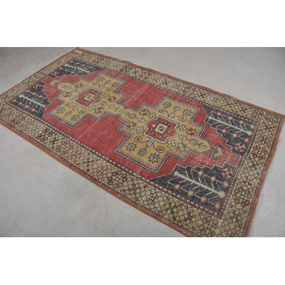 Vintage Wool Rug, 51.6x93.7 Inch Red Geometric Area Rug