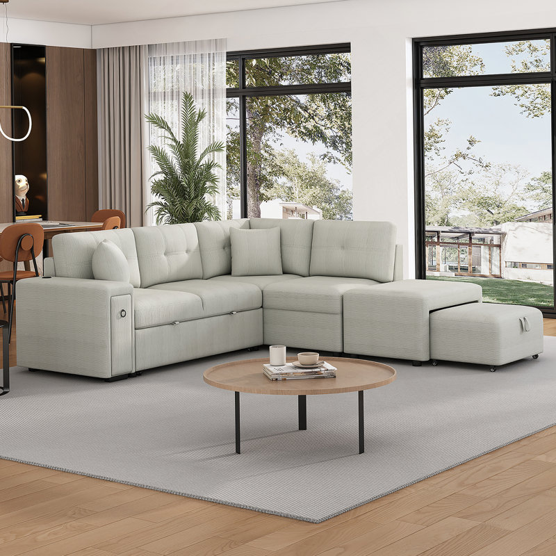 Canapé en chenille avec accoudoirs carrés, Gris