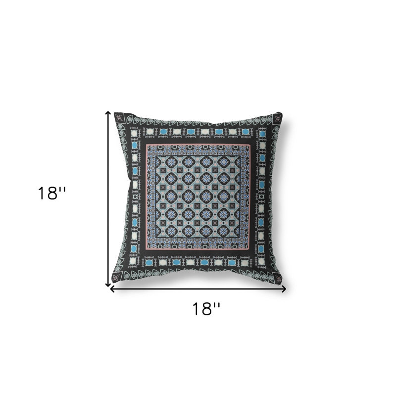 Coussin 18 po x 18 po Broadcloth, Noir / Bleu