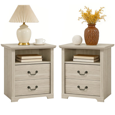 Ensemble de 2 Rutland en bois rustique avec 2 tiroirs de rangement, table de chevet avec tablette ouverte pour la chambre à coucher Rutland