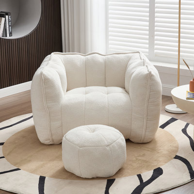 Fauteuil à billes souple avec mousse haute résilience (copeaux) pour le salon et la chambre à coucher, canapé carré confortable avec repose-pieds, housse pour adultes pour jouer, lire et regarder la télévision
